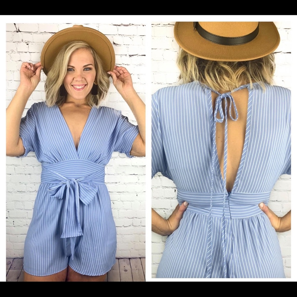 Blue and White Stripe Romper